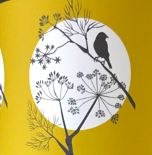 Lampshade, depicting Fennel and a Sparrow on a mustard background