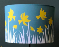 Lampshade, Daffodils with light blue background