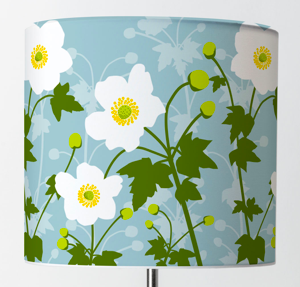 Lampshade, Japanese Anemones with light blue background