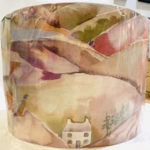 Lampshade, countryside scene in pink and russet tones