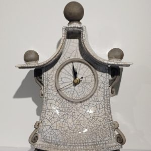 Quirky, handmade, white raku clock