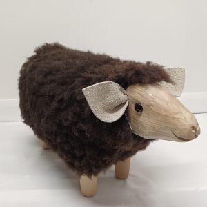 Amelia, hand carved sheep footstool, brown fleece