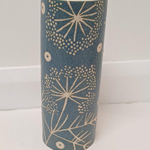 Blue stoneware tall vase, seedhead design