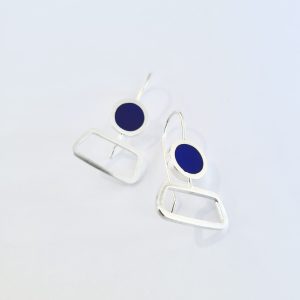 Blue Geometric Contemporary Silver and Resin Earrings