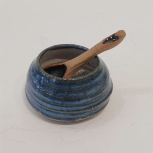 Handmade stoneware blue glazed salt pot