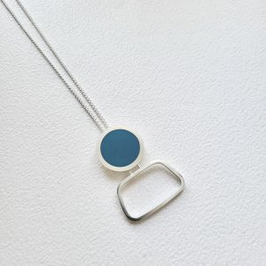 Teal Blue Contemporary Silver and Resin Necklace