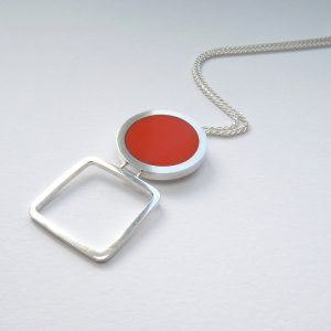 Red Contemporary Silver and Resin Necklace