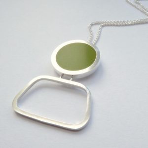 Green Contemporary Silver and Resin Necklace