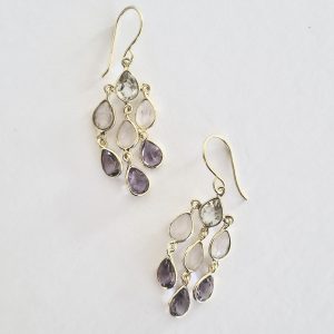 Green Amethyst, Amethyst and Rose Quartz Link Earrings