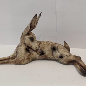 Handmade stoneware medium hare sculpture (lying down)