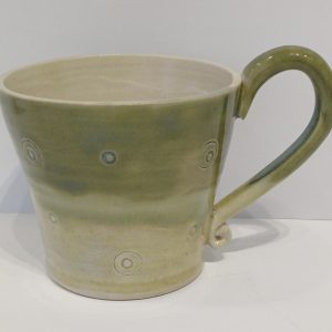 Handmade stoneware mug, bottle green/cream with stamped details